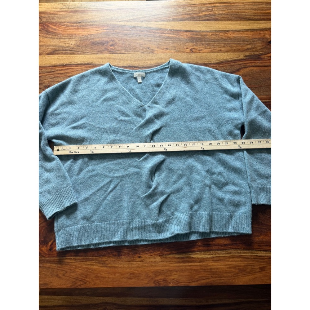 Garnet Hill 100% Cashmere V-Neck Sweater Dusty Blue Twisted Front Relaxed Large - Picture 5 of 8